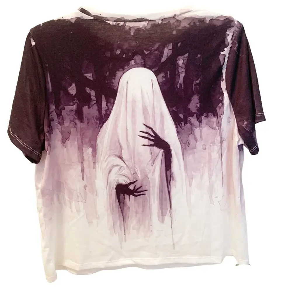 Unbranded Spooky White Black Ghost Graphic Halloween Tee NWOT X Large - Picture 3 of 5